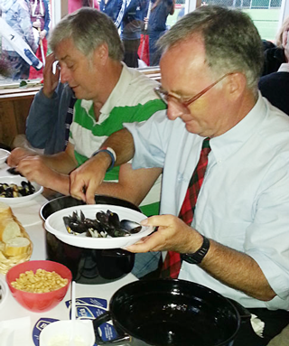 Donald and Ian Dunbar tuck in to the mussels
